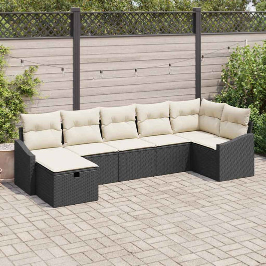 Set Divano da Giardino con cuscino 7 pcs Nero Poly Rattan