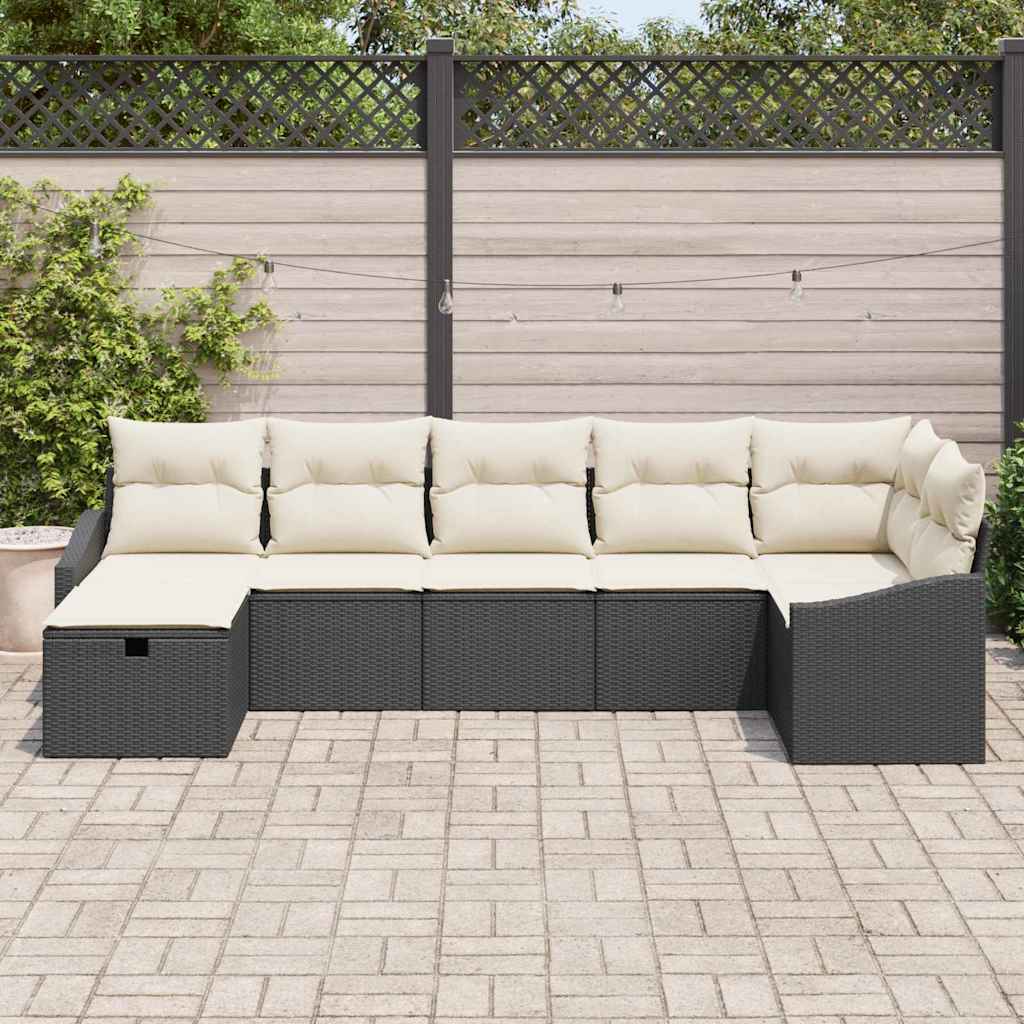 Set Divano da Giardino con cuscino 7 pcs Nero Poly Rattan - homemem39