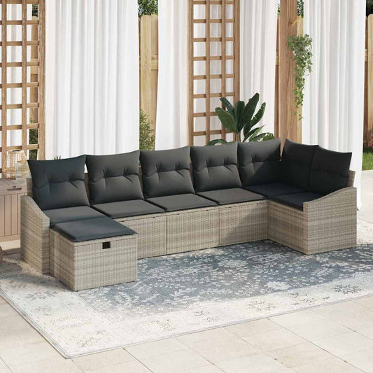 Set di divani con cuscino Grigio chiaro polyrattan