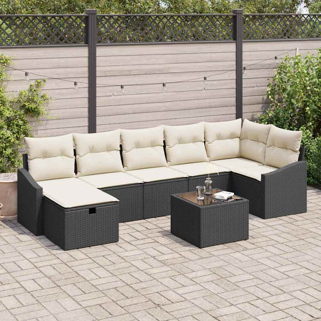 Set di divani con cuscino 8 pcs Nero polyrattan - homemem39