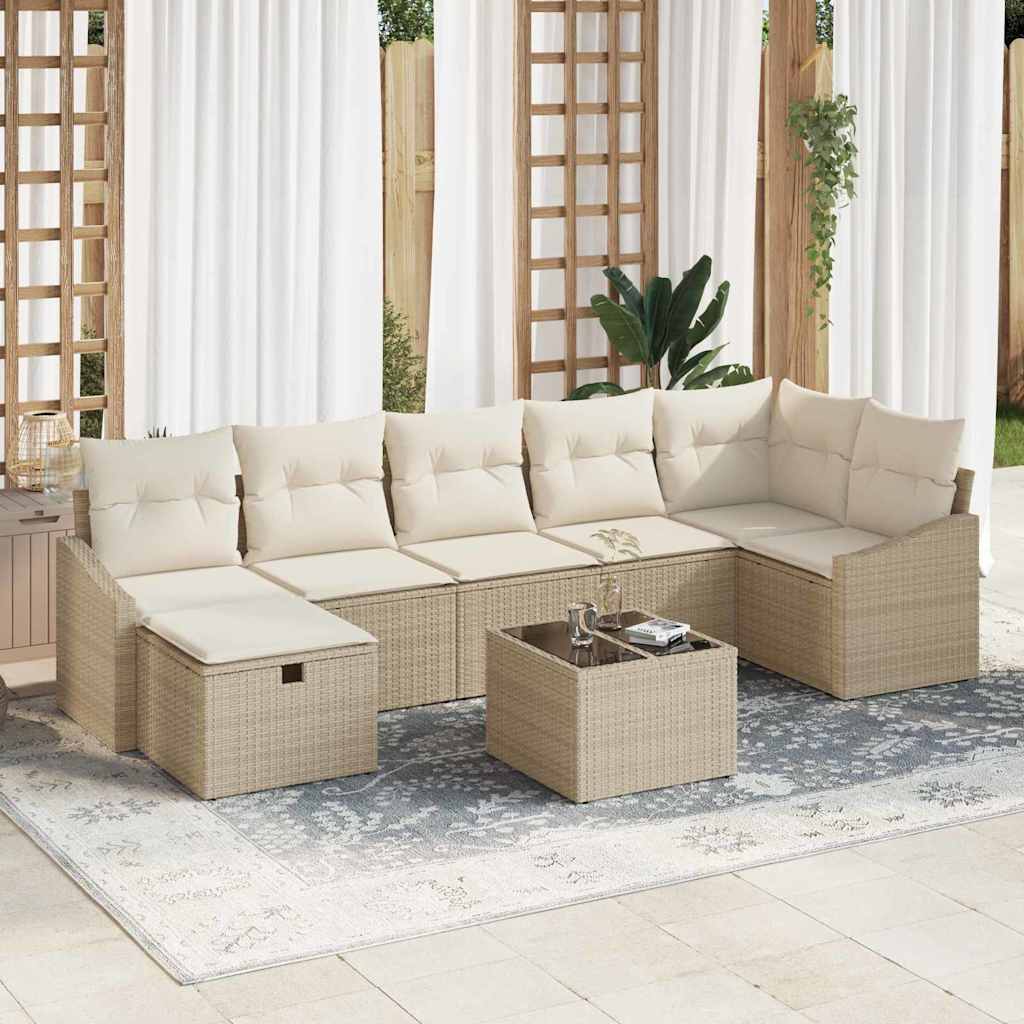 Set Divano da Giardino con cuscino 8 pcs Beige Poly Rattan - homemem39