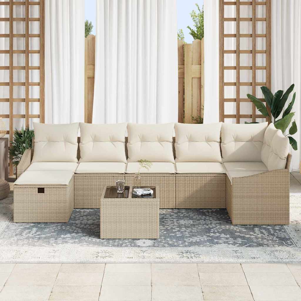 Set Divano da Giardino con cuscino 8 pcs Beige Poly Rattan - homemem39