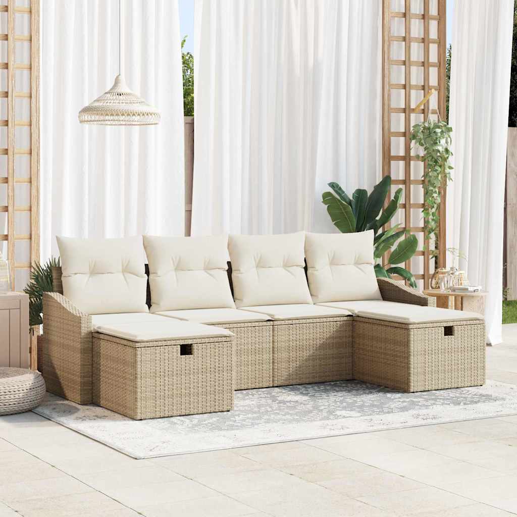Set Divano da Giardino con cuscino 6 pcs Beige Poly Rattan - homemem39