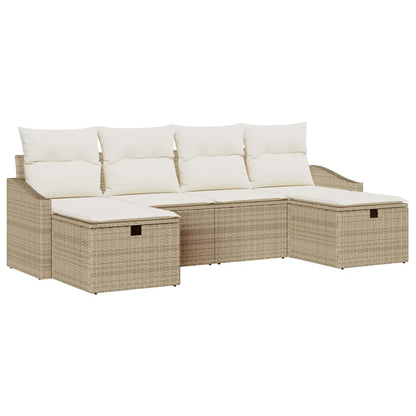 Set Divano da Giardino con cuscino 6 pcs Beige Poly Rattan - homemem39