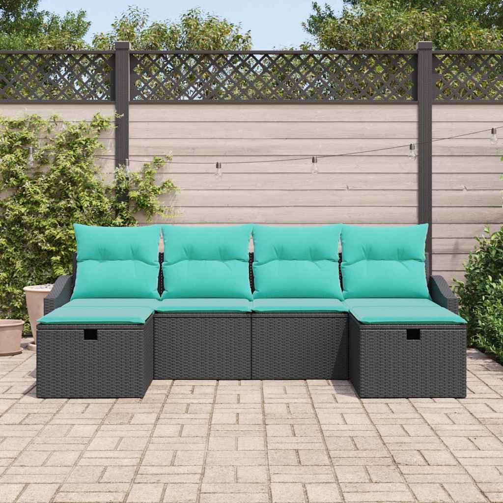 Set Divano da Giardino con cuscino 6 pcs Nero Poly Rattan | homemem39