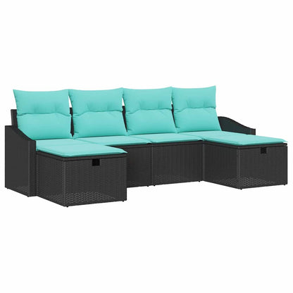 Set Divano da Giardino con cuscino 6 pcs Nero Poly Rattan | homemem39