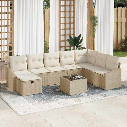 Set Divano da Giardino con cuscino 9 pcs Beige Poly Rattan
