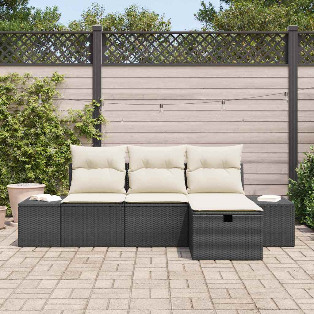 Set Divano da Giardino con cuscino 4 pcs Nero Poly Rattan - homemem39