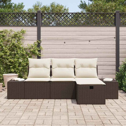 Set Divano da Giardino con cuscino 4 pcs Marrone Poly Rattan - homemem39