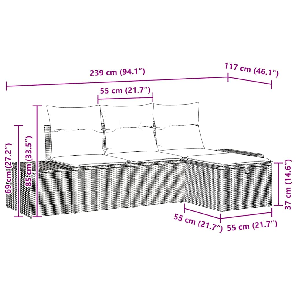 Set Divano da Giardino 4 pz polyrattan | homemem39