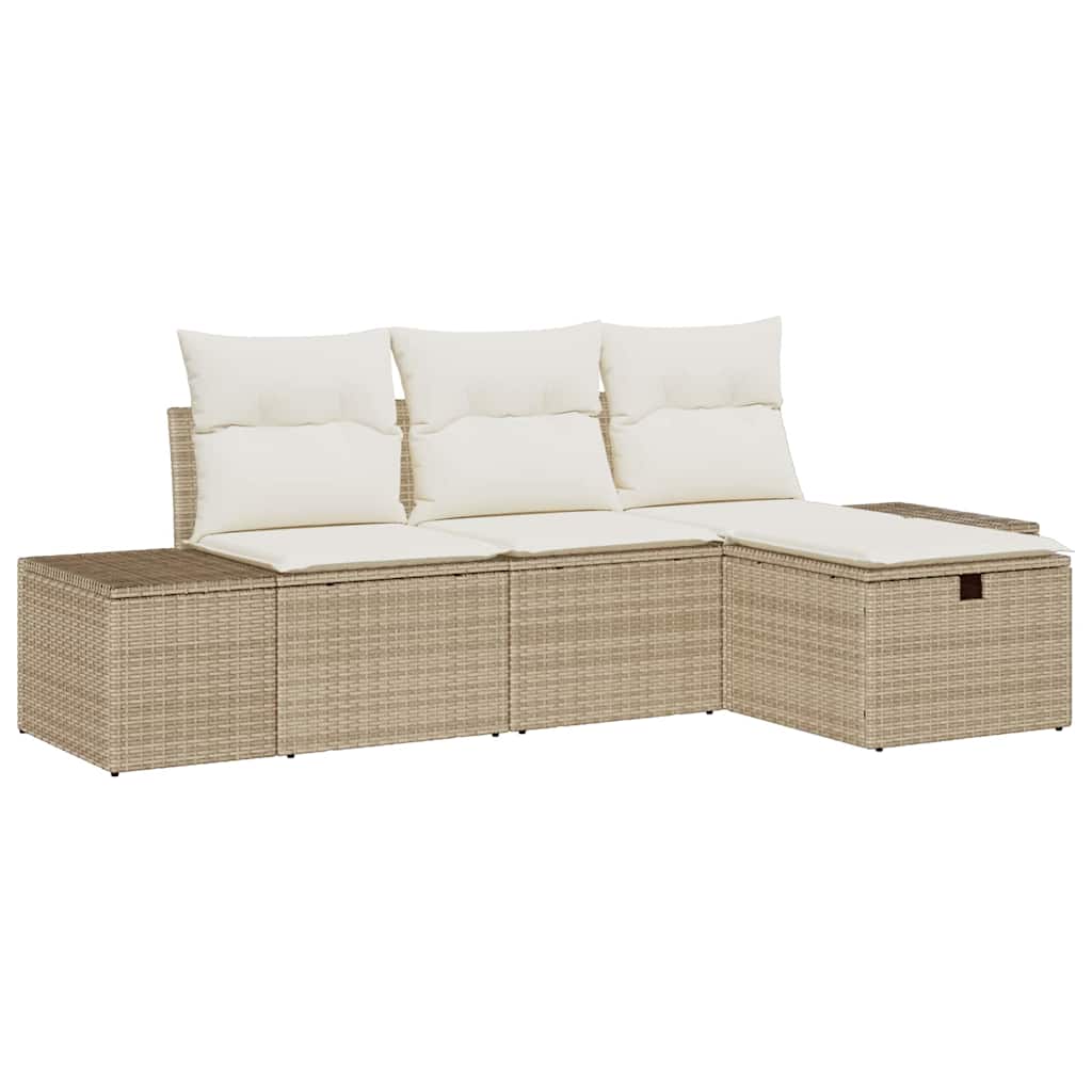 Set Divano da Giardino con cuscino 4 pcs Beige Poly Rattan - homemem39