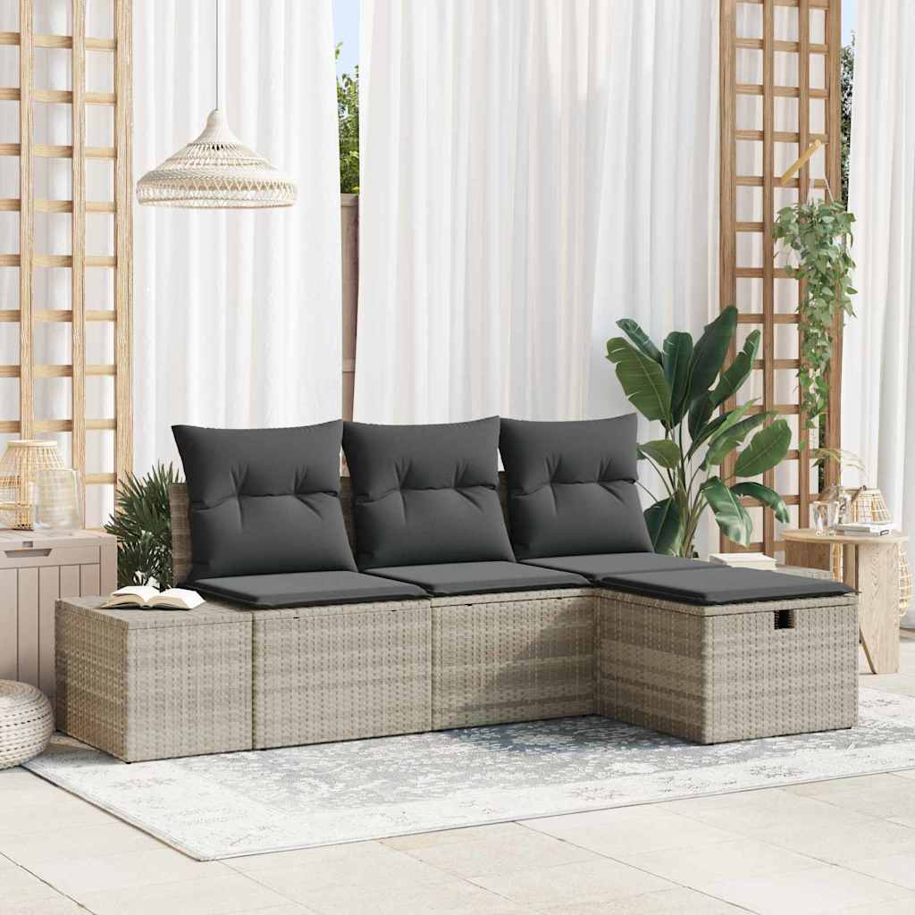 Set Divano da Giardino 4 pcs Grigio chiaro Poly Rattan - homemem39