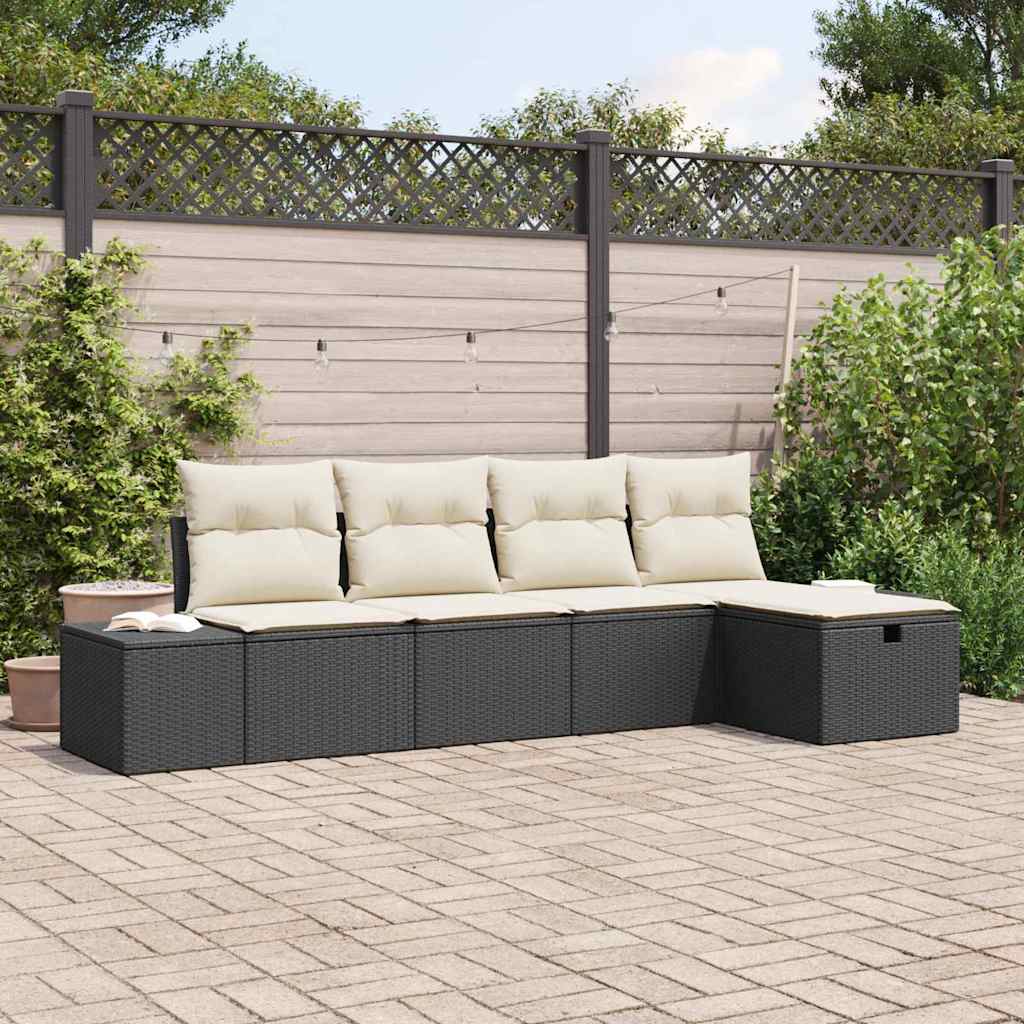 Set Divano da Giardino con cuscino 5 pcs Nero polyrattan - homemem39