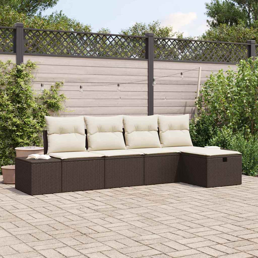 Set Divano da Giardino con cuscino 5 pcs Marrone polyrattan - homemem39
