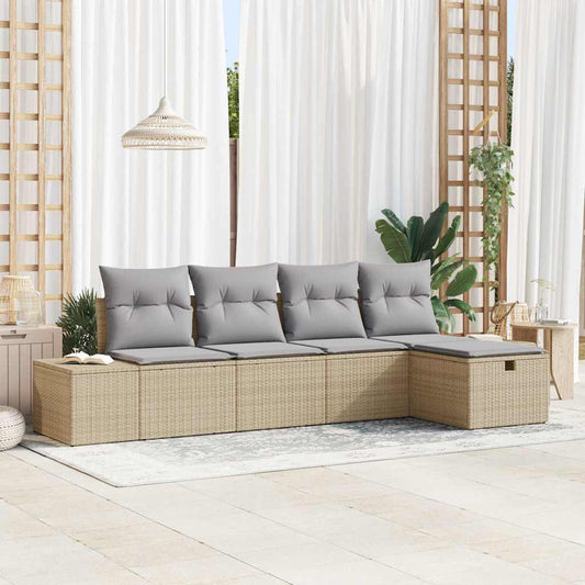 Set Divano da Giardino con cuscino 5 pcs Beige polyrattan - homemem39