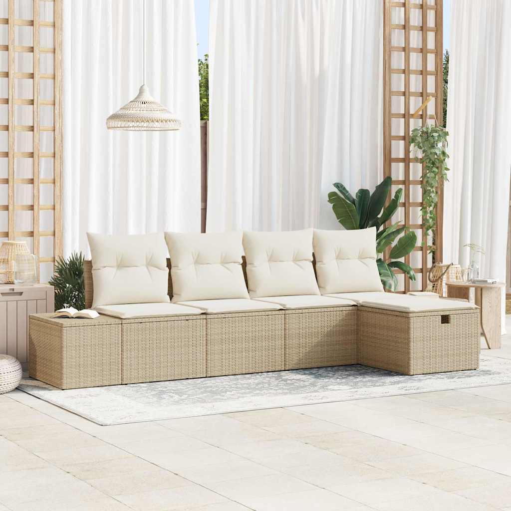 Set Divano da Giardino con cuscino 5 pcs Beige polyrattan - homemem39