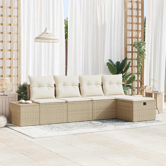 Set Divano da Giardino con cuscino 5 pcs Beige polyrattan