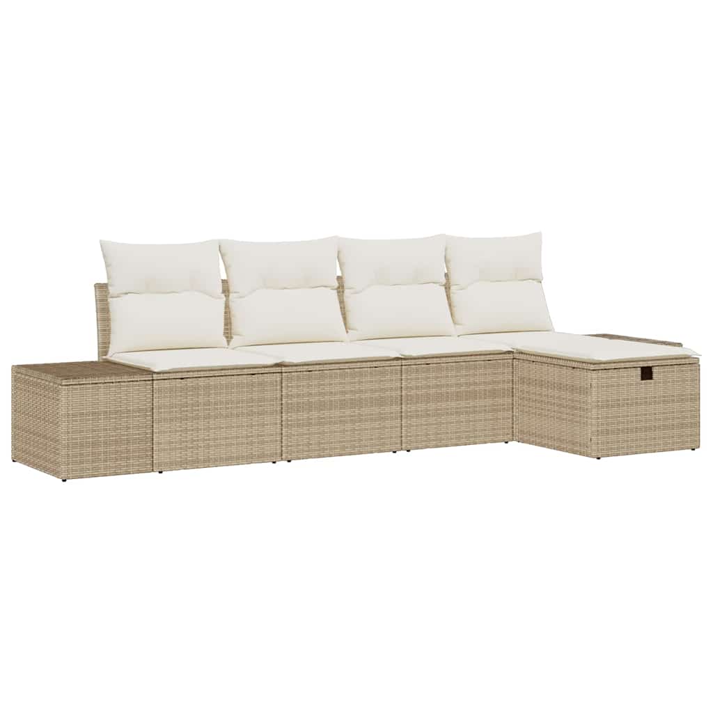 Set Divano da Giardino con cuscino 5 pcs Beige polyrattan - homemem39