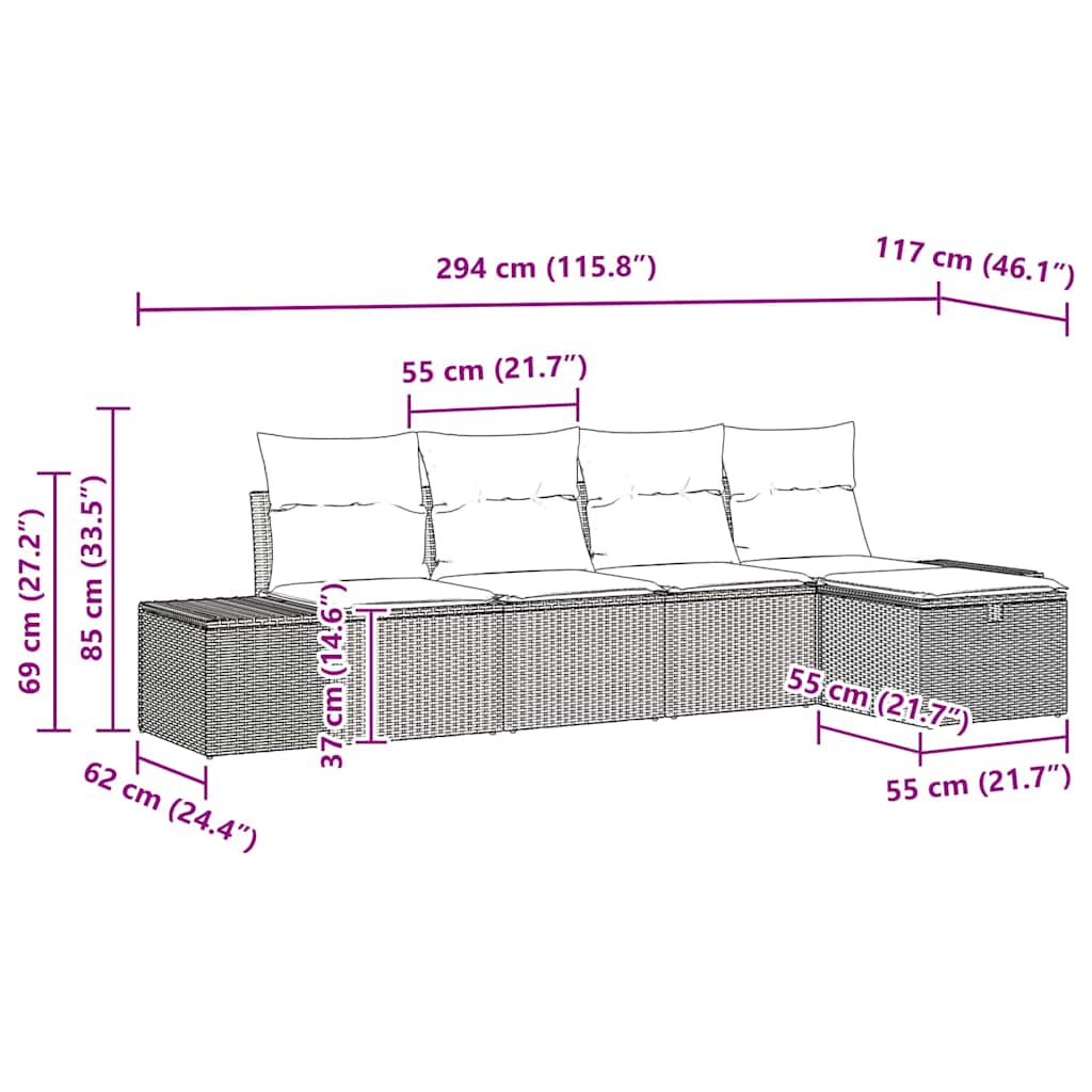 Set Divano da Giardino 5 pz Nero polyrattan | homemem39