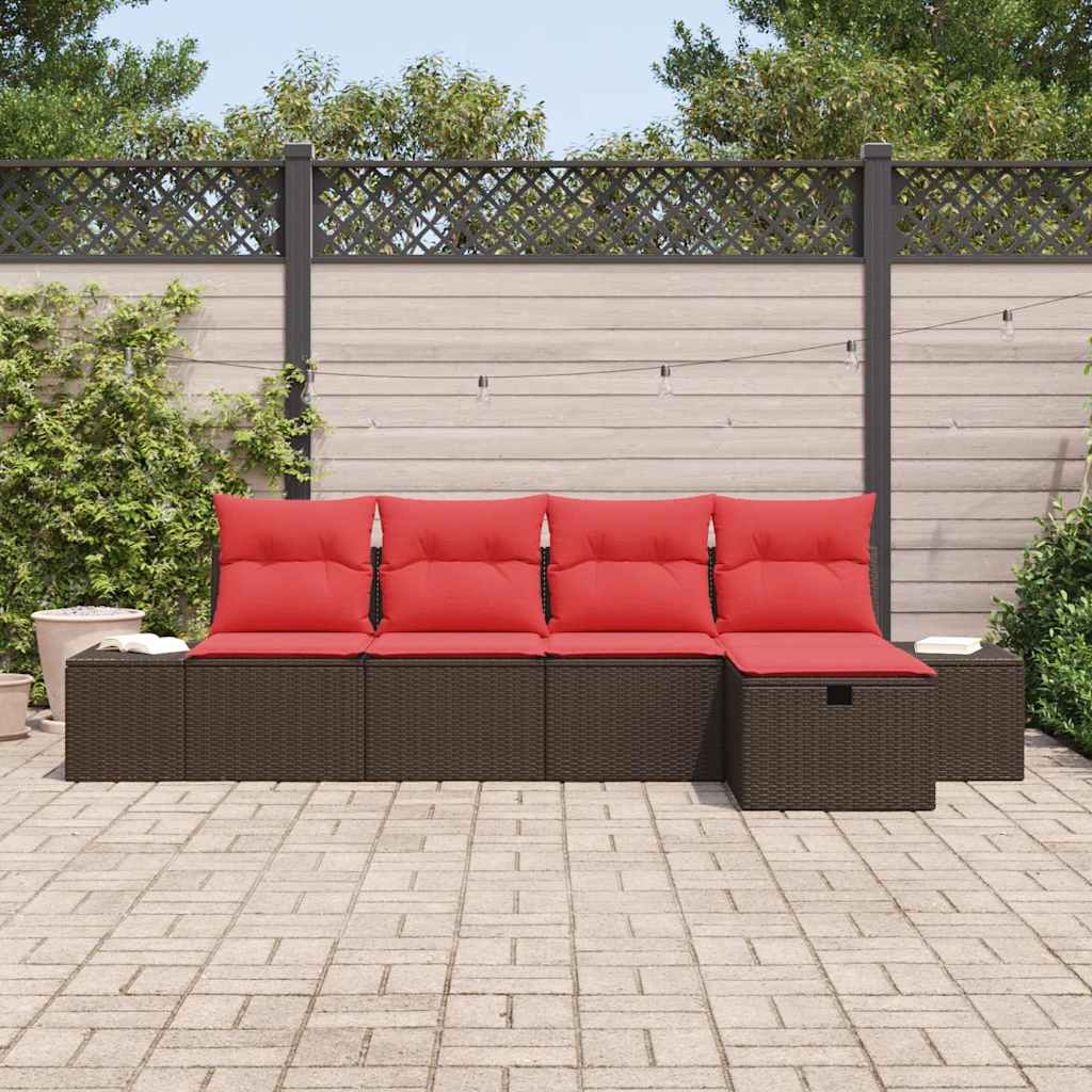 Set Divano da Giardino con cuscino 5 pcs Marrone polyrattan | homemem39