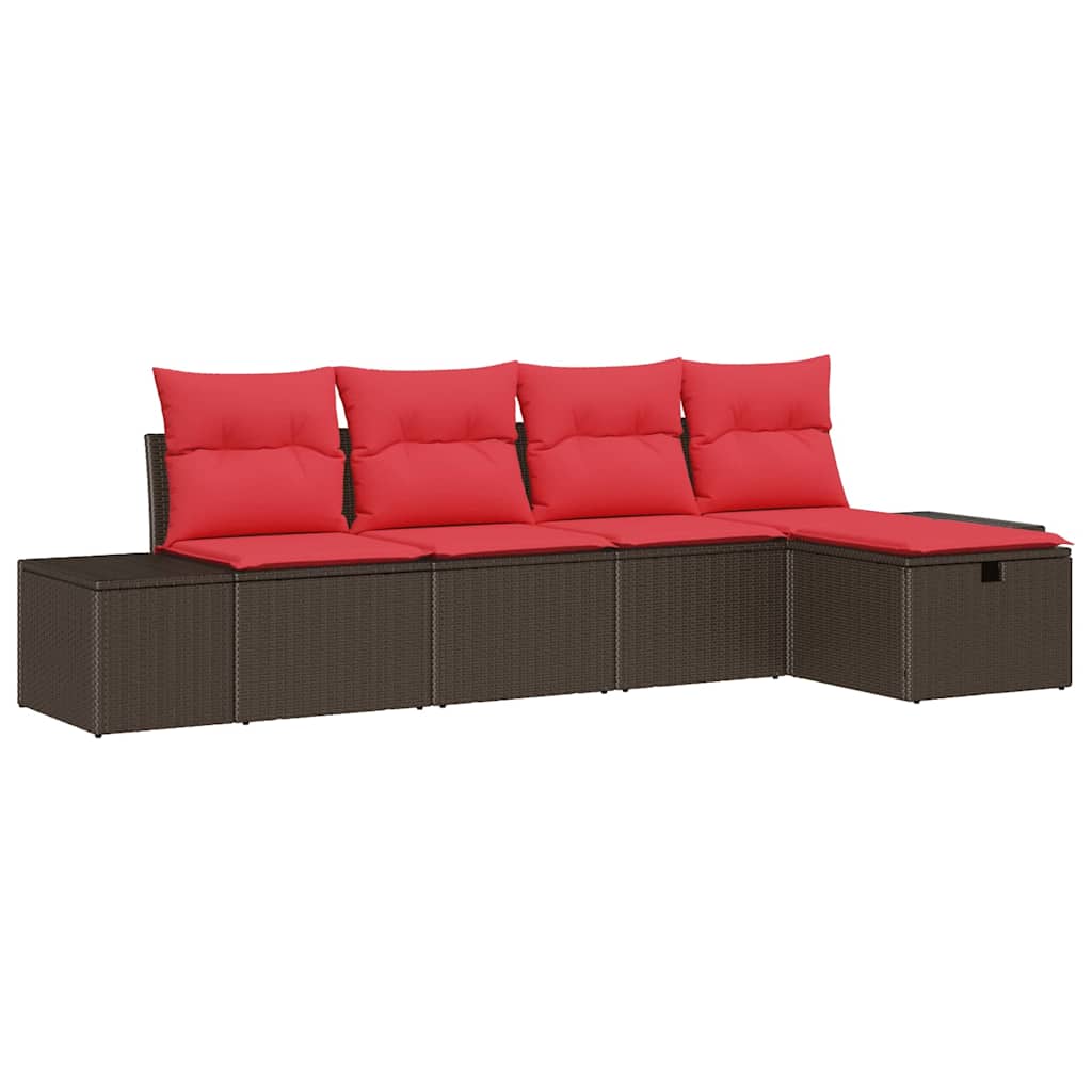 Set Divano da Giardino con cuscino 5 pcs Marrone polyrattan | homemem39