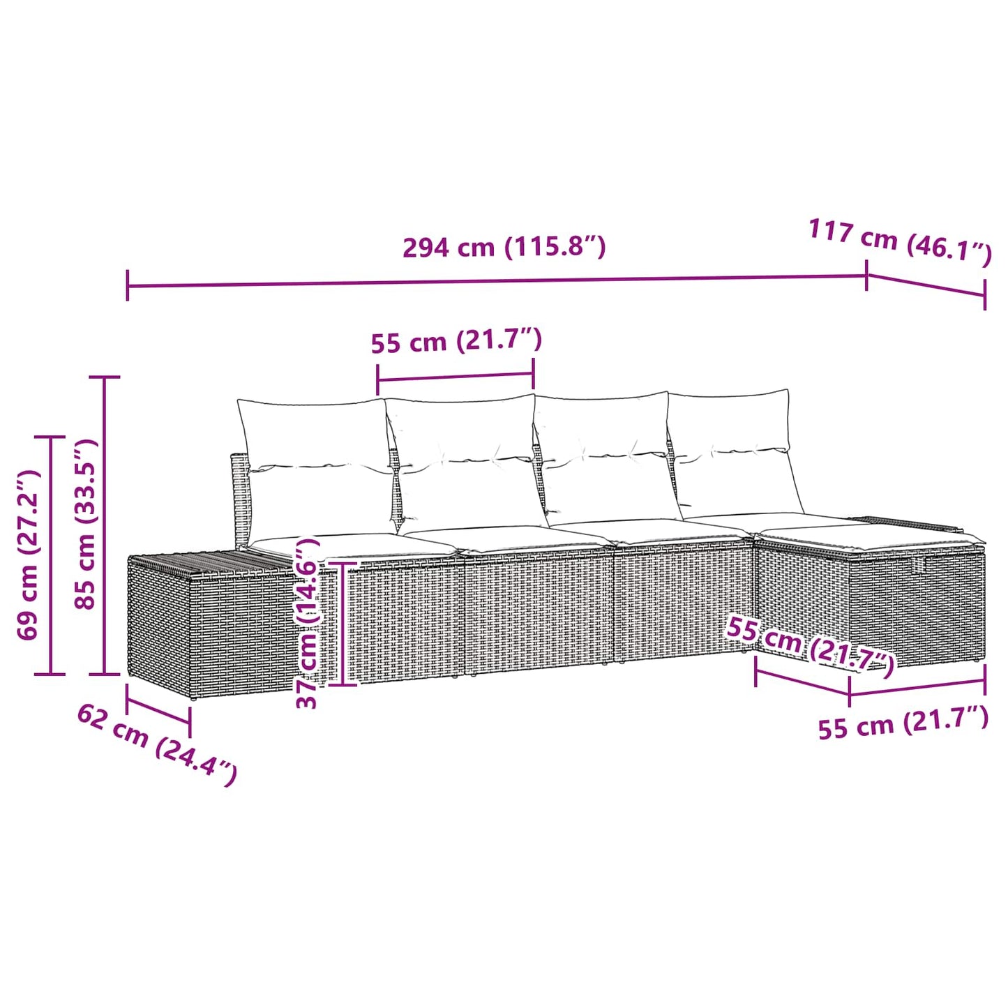 Set Divano da Giardino con cuscino 5 pcs Marrone polyrattan | homemem39