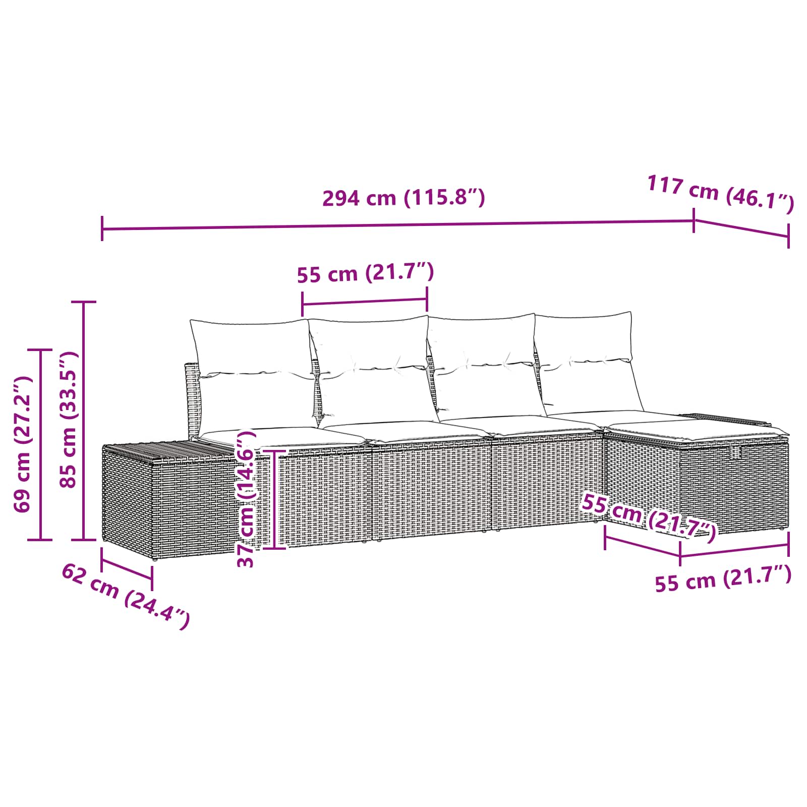 Set Divano da Giardino con cuscino 5 pcs Marrone polyrattan | homemem39