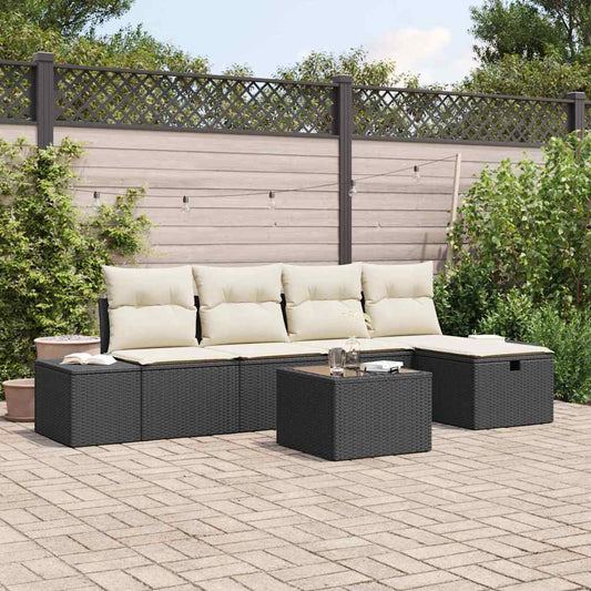 Set Divano da Giardino con cuscino 6 pcs Nero polyrattan - homemem39
