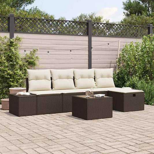 Set Divano da Giardino con cuscino 6 pcs Marrone polyrattan
