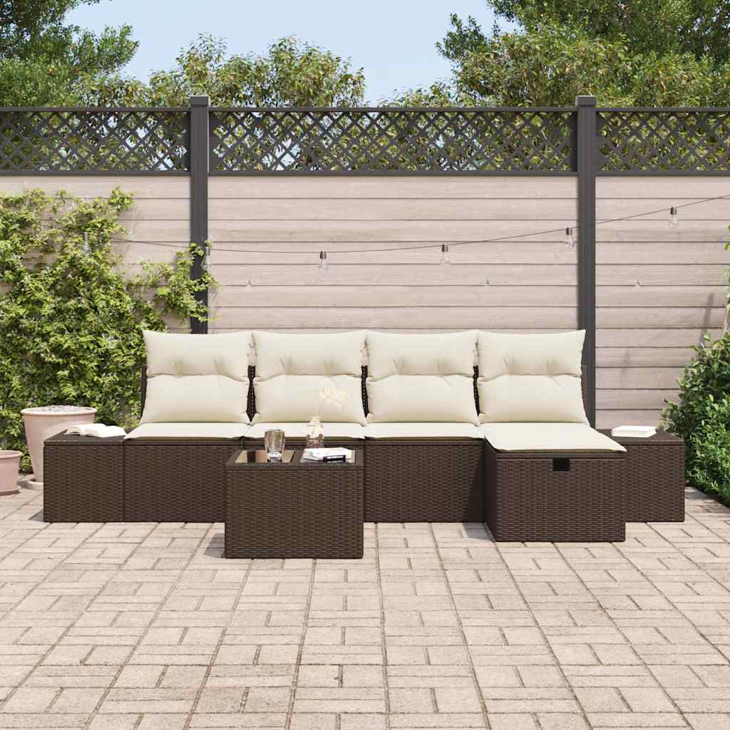 Set Divano da Giardino con cuscino 6 pcs Marrone polyrattan - homemem39