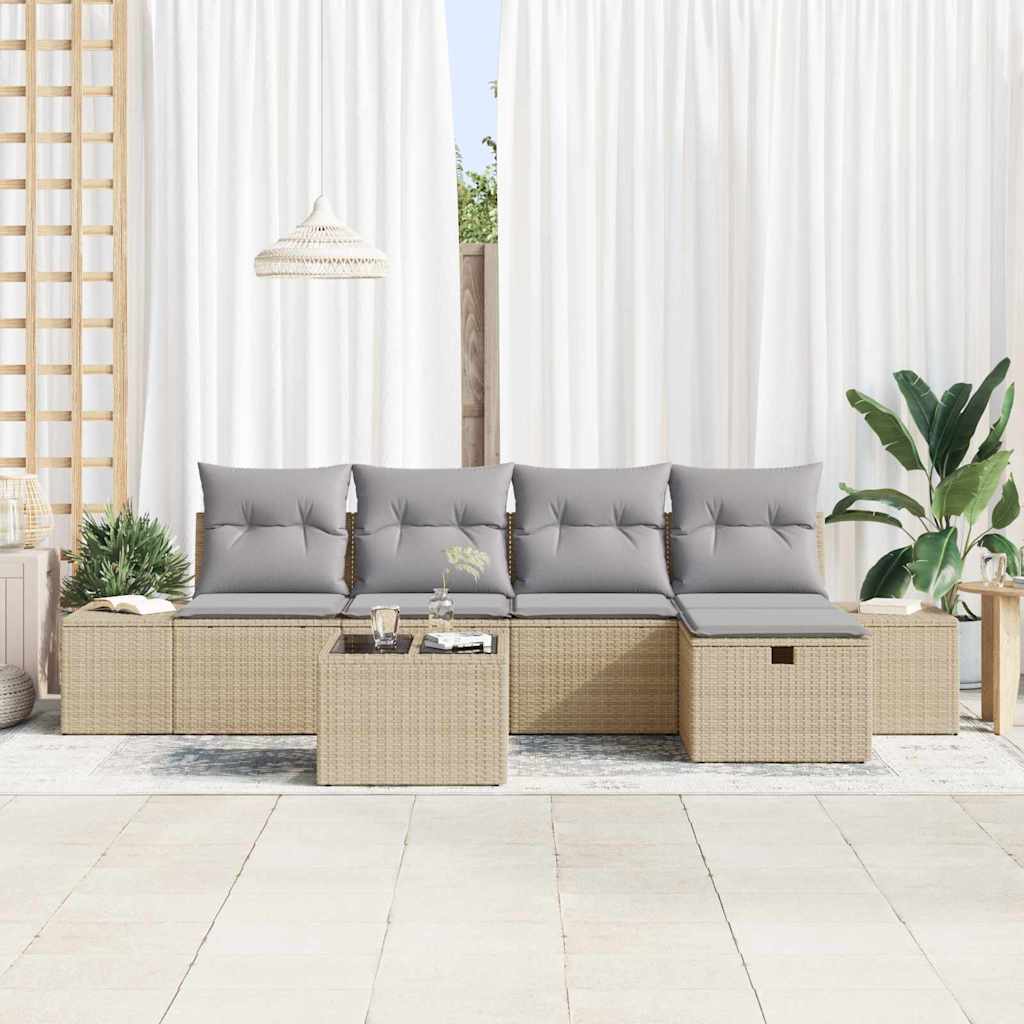 Set Divano da Giardino con cuscino 6 pcs Beige polyrattan - homemem39