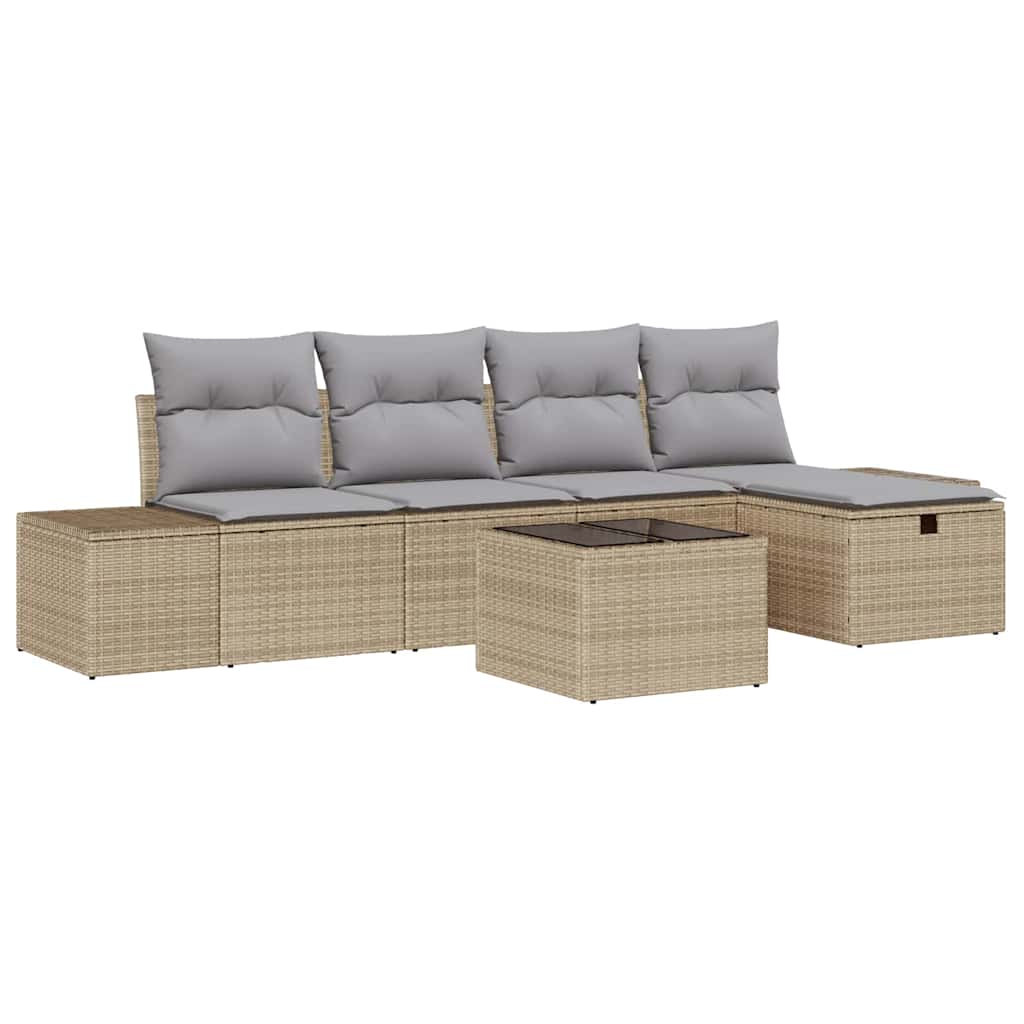 Set Divano da Giardino con cuscino 6 pcs Beige polyrattan - homemem39