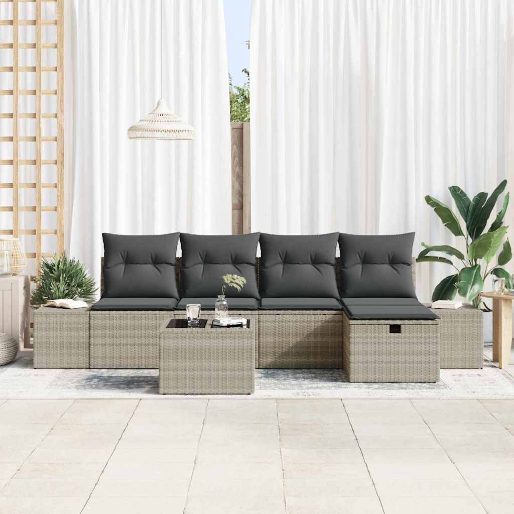 Set Divano da Giardino 6 pcs Grigio chiaro polyrattan - homemem39