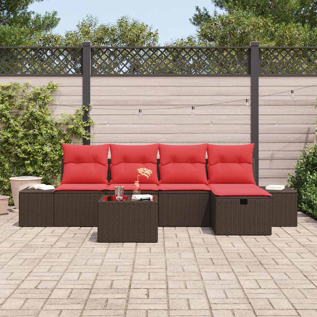 Set Divano da Giardino con cuscino 6 pcs Marrone polyrattan | homemem39