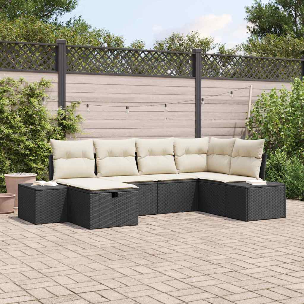 Set Divano da Giardino con cuscino 6 pcs Nero polyrattan - homemem39