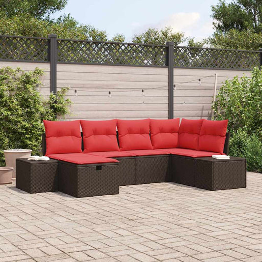 Set Divano da Giardino con cuscino 6 pcs Marrone polyrattan