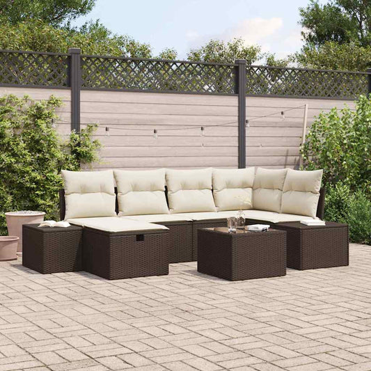 Set Divano da Giardino con cuscino 7 pcs Marrone polyrattan