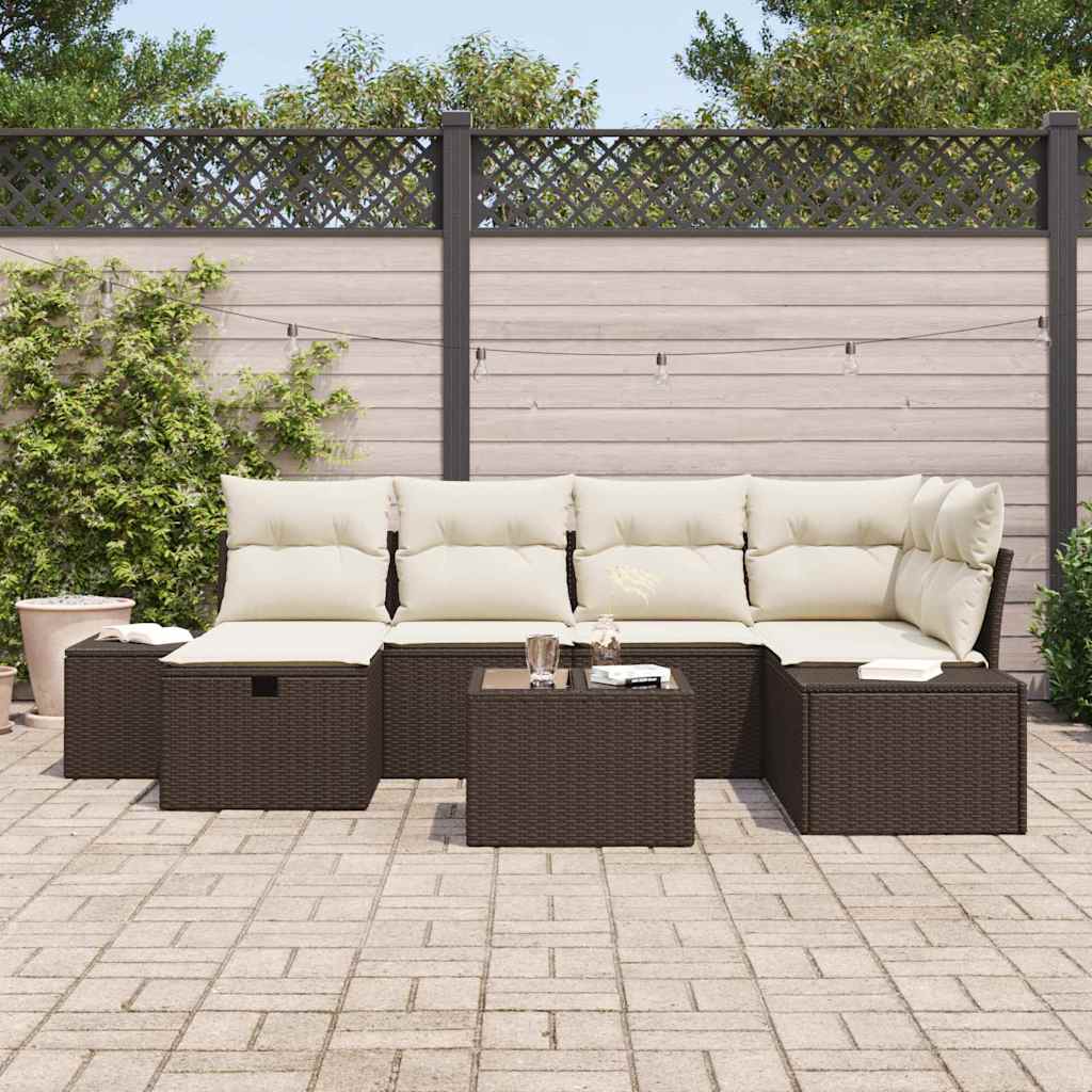 Set Divano da Giardino con cuscino 7 pcs Marrone polyrattan - homemem39