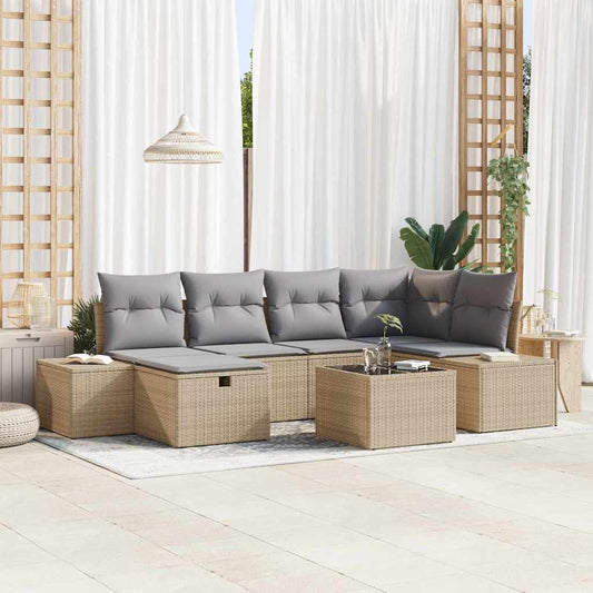 Set Divano da Giardino con cuscino 7 pcs Beige polyrattan - homemem39