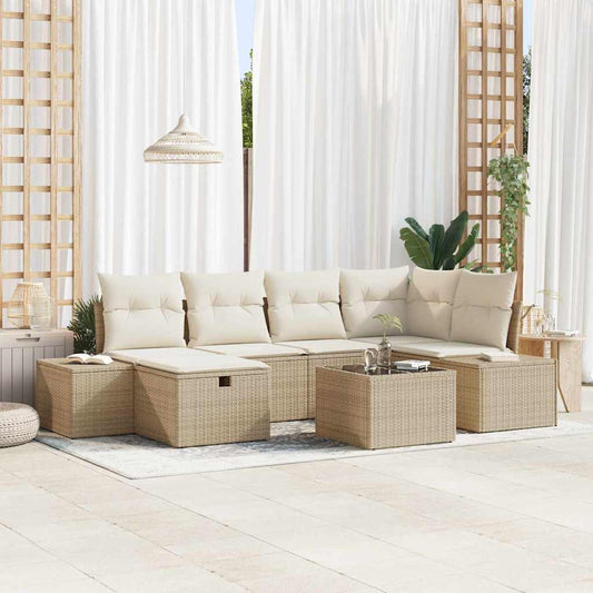 Set Divano da Giardino con cuscino 7 pcs Beige polyrattan
