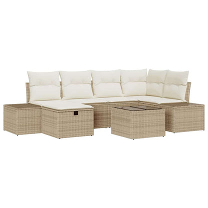 Set Divano da Giardino con cuscino 7 pcs Beige polyrattan - homemem39