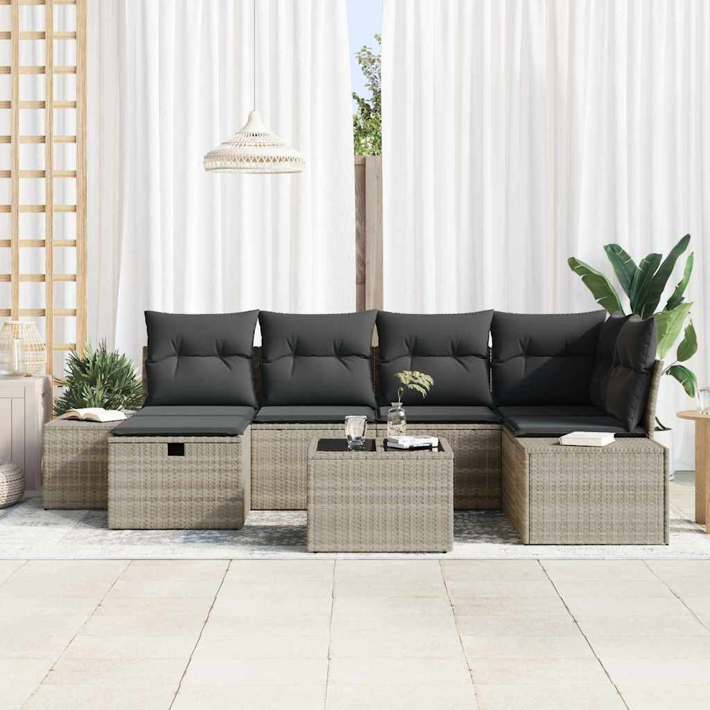 Set Divano da Giardino 7 pcs Grigio chiaro polyrattan - homemem39