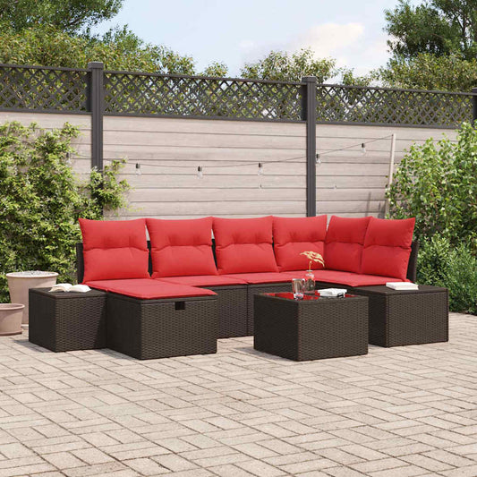 Set Divano da Giardino con cuscino 7 pcs Marrone polyrattan