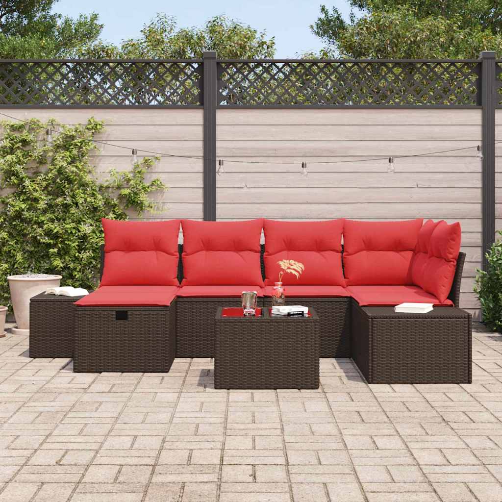 Set Divano da Giardino con cuscino 7 pcs Marrone polyrattan | homemem39