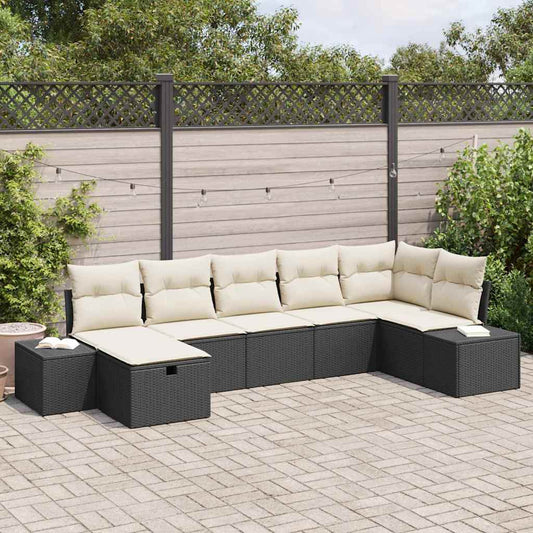 Set Divano da Giardino con cuscino 7 pcs Nero polyrattan