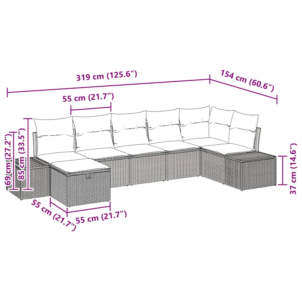 Set Divano da Giardino con cuscino 7 pcs Nero polyrattan - homemem39