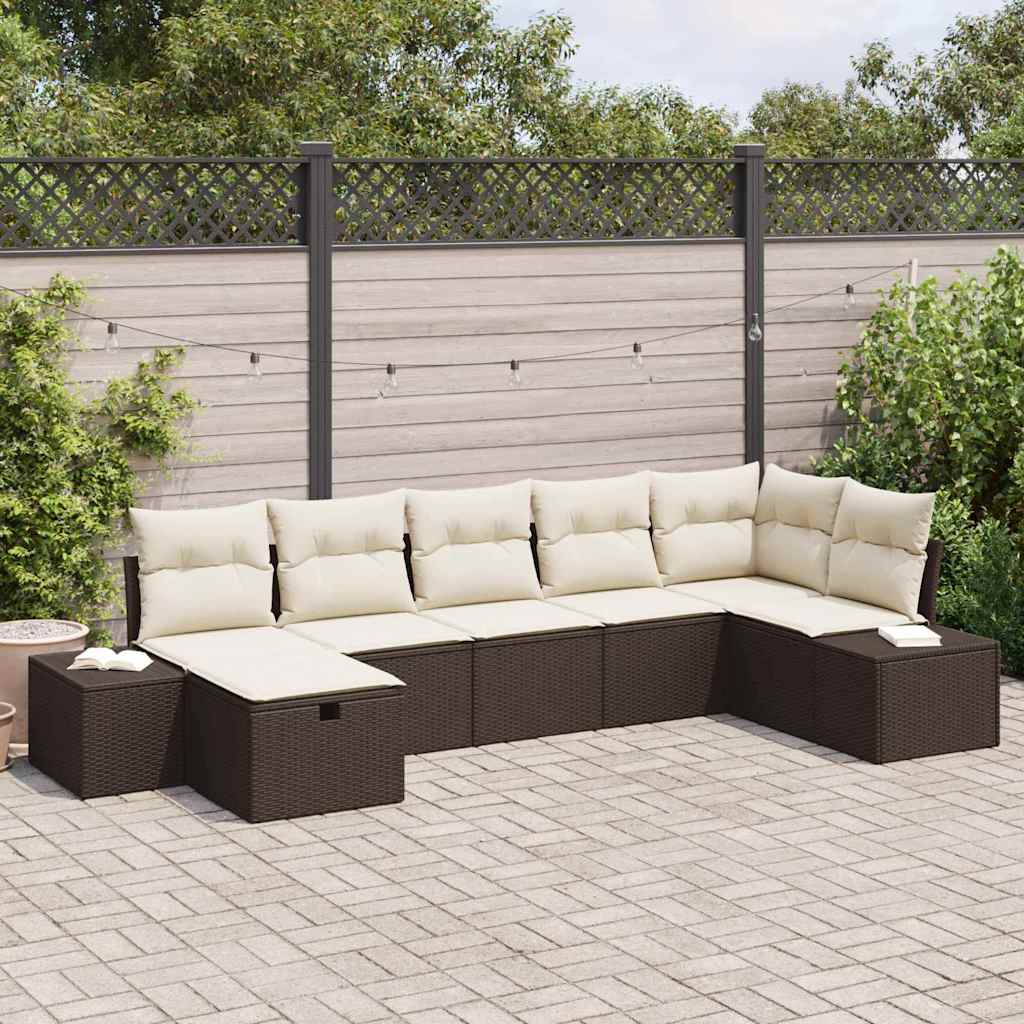 Set Divano da Giardino con cuscino 7 pcs Marrone polyrattan - homemem39