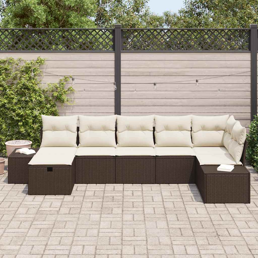 Set Divano da Giardino con cuscino 7 pcs Marrone polyrattan - homemem39
