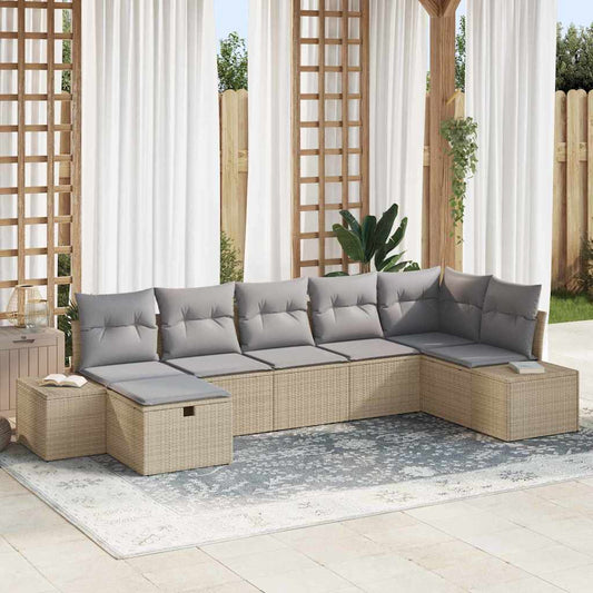 Set Divano da Giardino con cuscino 7 pcs Beige polyrattan