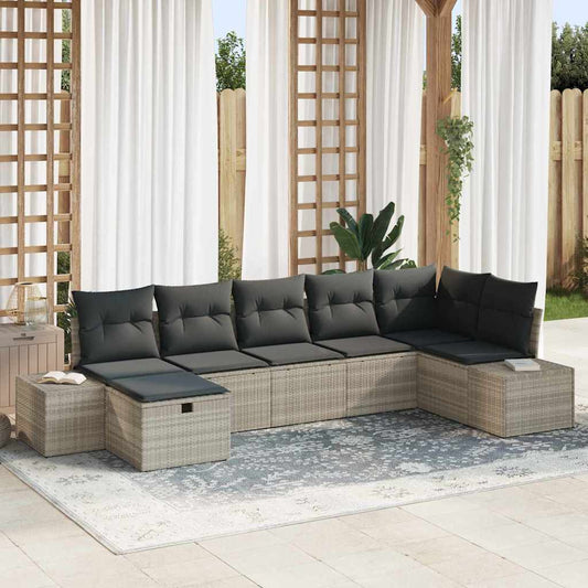 Set Divano da Giardino 7 pcs Grigio chiaro polyrattan